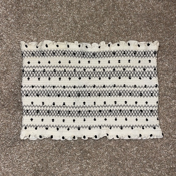 White Strapless Tank Top with Ruffles and Polka Dots - Picture 1 of 2